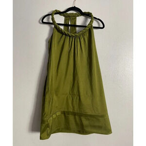 Christiane Celle Calyps Womens Halter Knee Length Shift Dress Green Silk Sz XS
